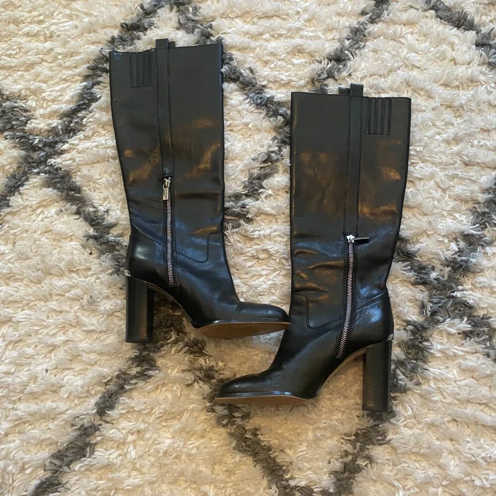 Michael Kors Black Leather Over the Knee Regina Boots w Silver Hardware Size 8